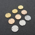 Coin Shape Wholesale High Quality Customized Engrave 2 Hole Style Stainless Steel Mirror Polish 18K Gold Plated Unisex Charm