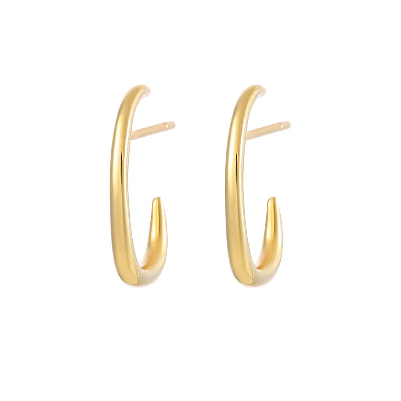Fashion Jewelry 925 Sterling Silver Stud Earring Plain Chic Punk Curved C Shape Gold Plated Stud Earrings for Women