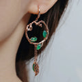 YBO Unique Design 18K Gold Plated 925 Sterling Silver Natural Jade Chalcedony Vine Earrings Vintage Earrings Wedding Engagement