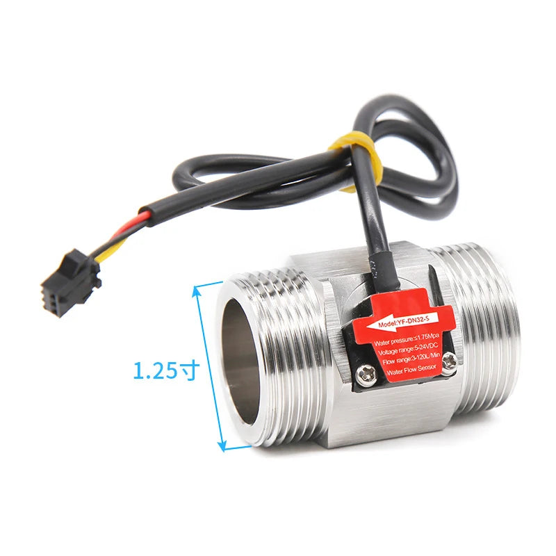 1-1/4 Inch NPN Hall Flow Sensor Stainless Steel Water Flowmeter Solenoid Power DN32 1.75MPa DC3.5~24V Turbine Flow Switch Sensor