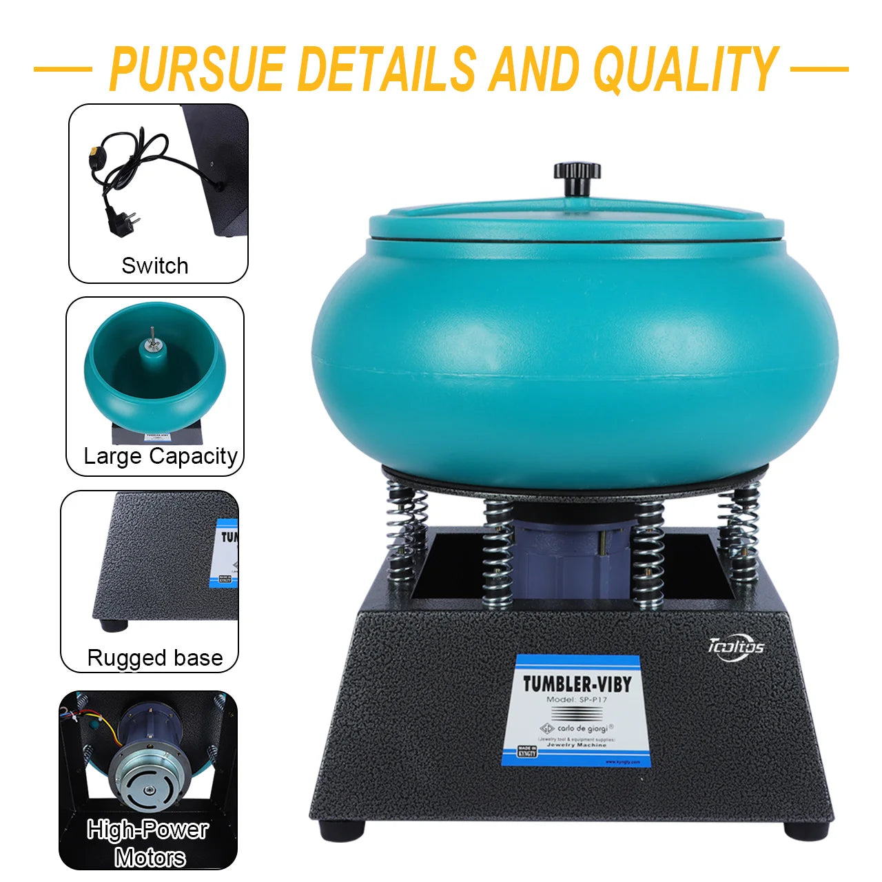 17" Vibrating Tumbler Polishing Machine for Jade Metal Edge Burr Surface Cleaning 2800RPM 12L Vibratory Tumbler Polisher Jewelry