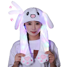 Rabbit Ear Hat LED Glowing Cute Plush Hat Bunny Ear Moving Jumping Playing Winter Kid Adult Party Cosplay Holiday Hat