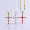 NZ1472 New 18K Gold Diamond Chic Cubic Zirconia CZ Micro Pave Cross Necklace Religion Religious Jewelry Christian Necklace