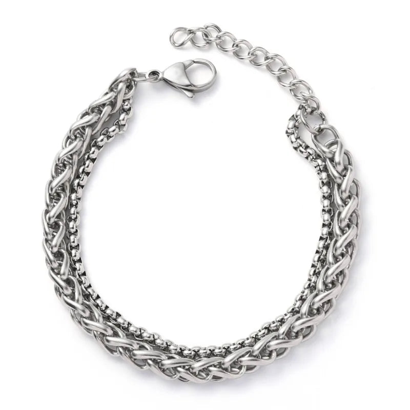 Men's Trendy and High-end Instagram Niche Design Hip-hop Handmade Jewelry Minimalist Men's Double-layer Titanium Steel Bracelet