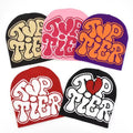 Wholesale Unisex Winter Beanie Hats 3D Embroidered Letters All Print Custom Logo Acrylic Knitted Cuffless Beanie Common Fabric