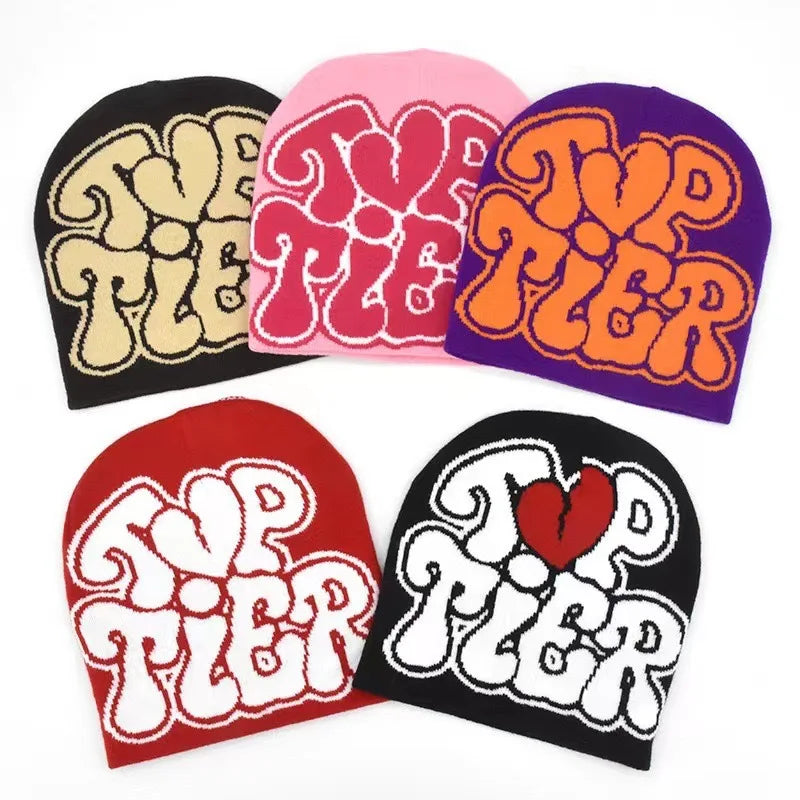 Wholesale Unisex Winter Beanie Hats 3D Embroidered Letters All Print Custom Logo Acrylic Knitted Cuffless Beanie Common Fabric