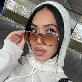 2024 Luxury Women Men Eyeglasses Custom Logo Shades Retro One Piece Lens Oversized Sunglasses Rimless Y2k Bold Glasses