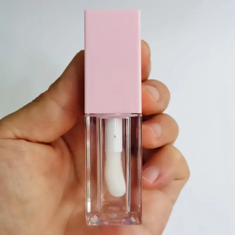 New Square Sharp Custom Logo 5ml Pink White Top Clear Plastic Big Square Lipgloss Container Lipgloss Wand Tubes Big Brush