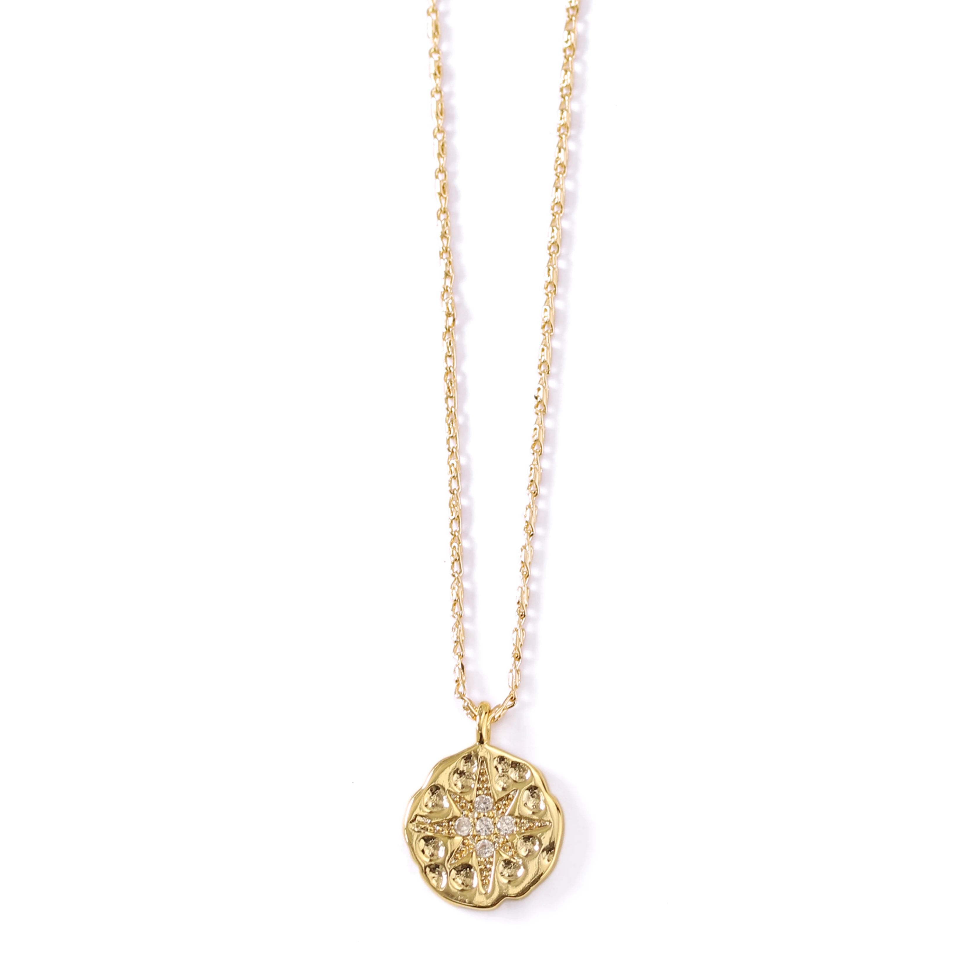 Simple Design CZ Zircon Star Necklace Trendy Gold Plated Polaris Coin Pendant Necklace for Women Jewelry Gift