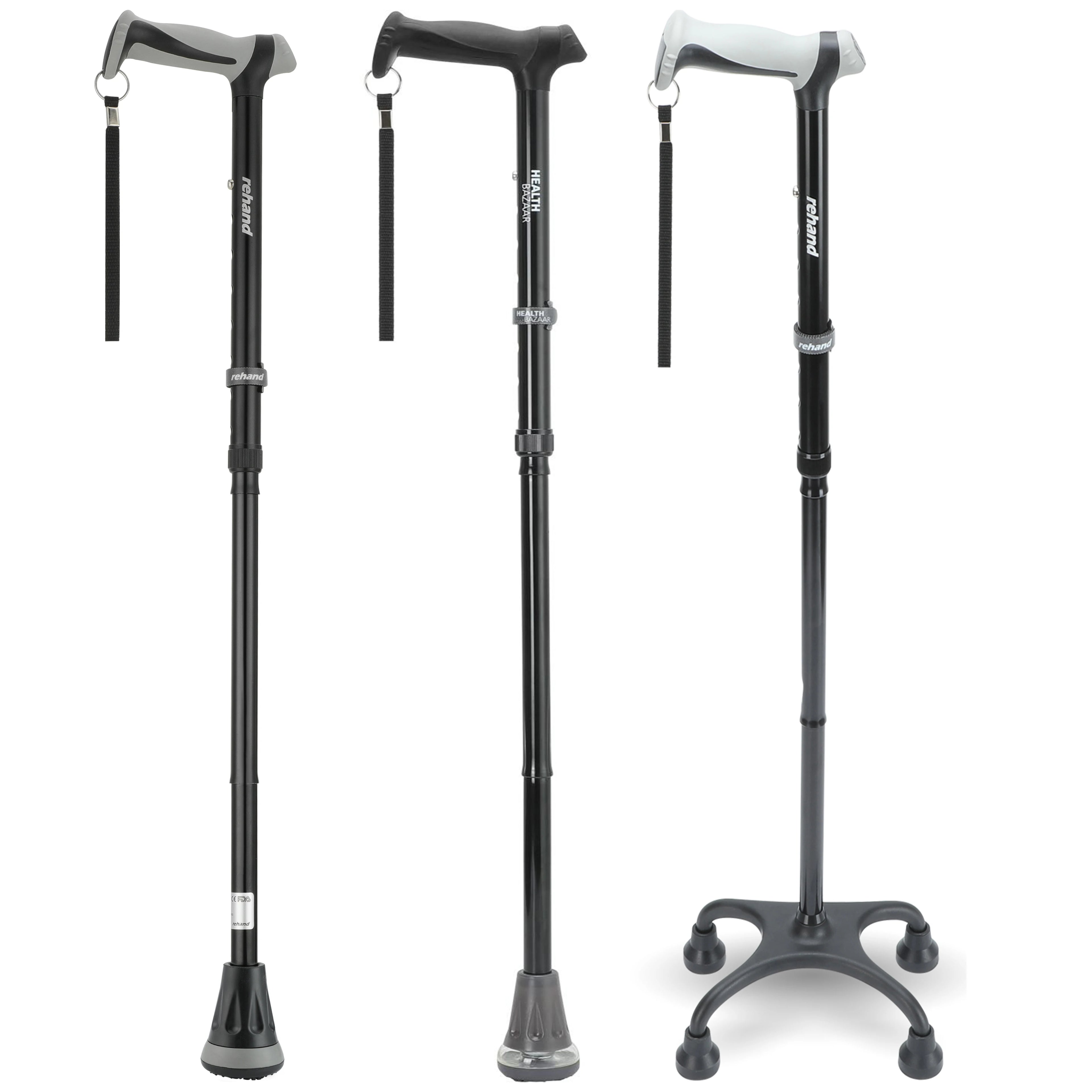 Rehand Folding Aluminum Walking Cane Disabled Medical Use Adjustable Height 39 300 lb Load Capacity 70-78 Patient Range Rubber