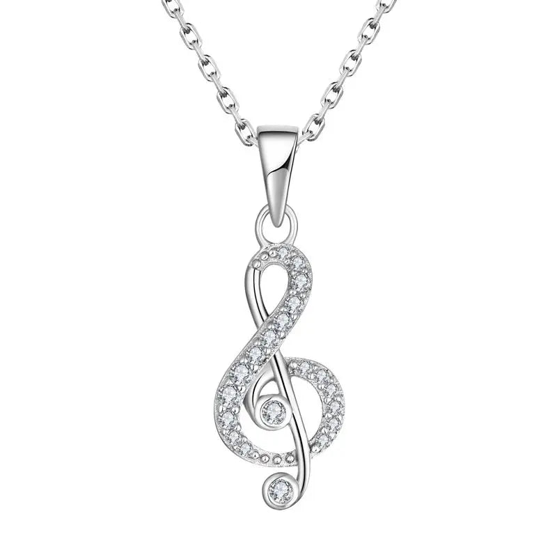 Musical Note Inspired Simple White Cz Stone 925 Silver Pendant Silver Jewelry