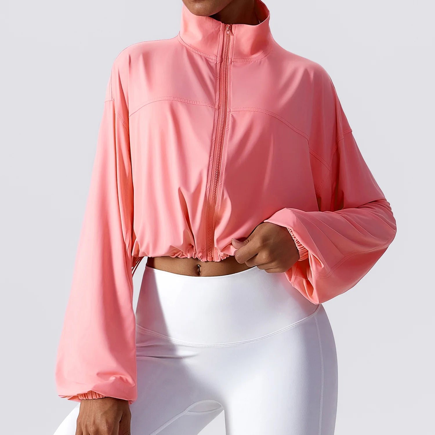 Ice Silk Sunscreen Jacket Summer Running Quick Drying Clothes Women's Zippered Standing Neck Loose Fitting Sports Top