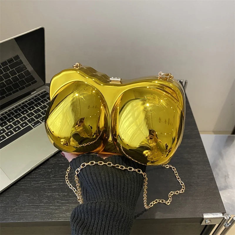 2025 Hot Acrylic Clutch Purses for Women Evening Handbag Metallic Clutch Bag Chain Wedding Party Purse Shiny Unique Clutch Purse