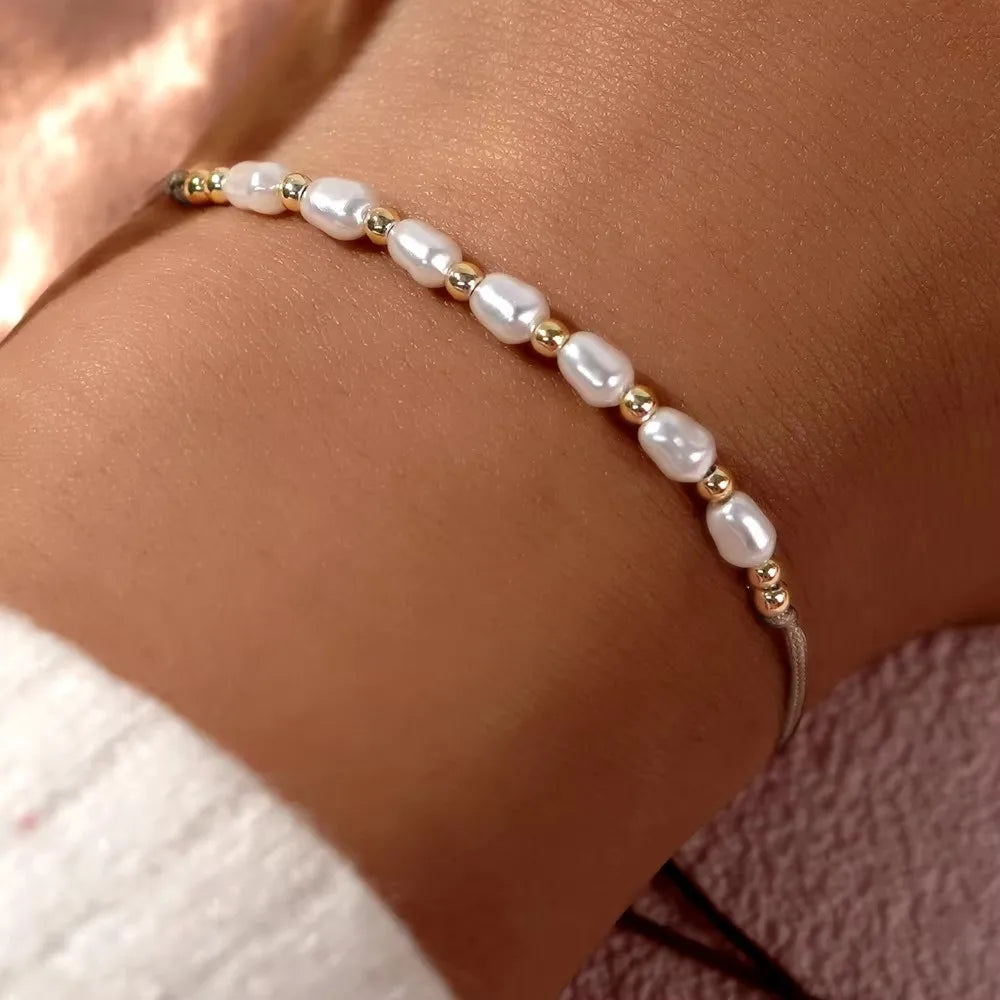 Go2boho Simple Rope Thread Imitation Pearl Multi Copper Seed Minimalist Beaded Bracelets 2024 New Fashion Jewelry for Women Men