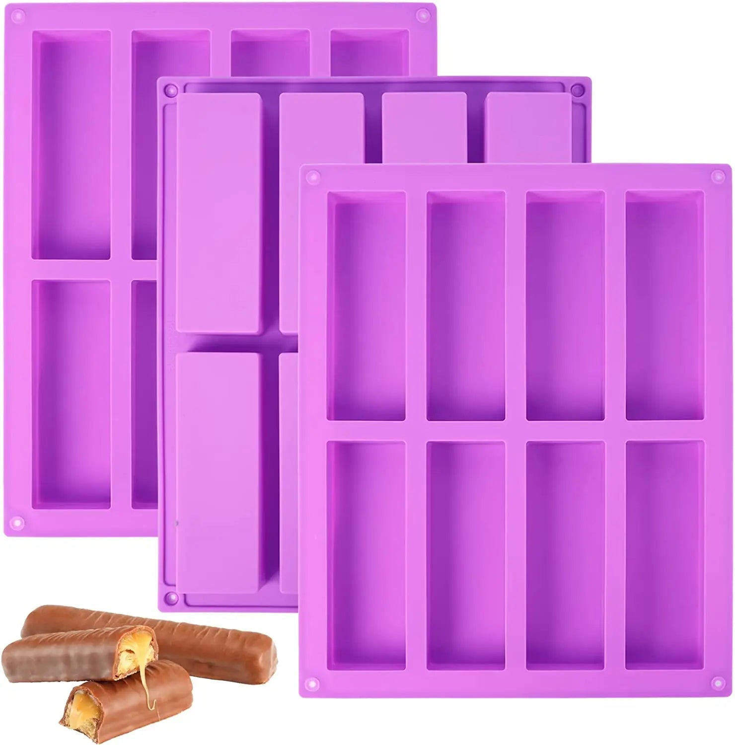 Custom 8 Cavity Silicone Granola Bar Mold Rectangle Energy Bar Mould for Chocolate and Cheesecake Cake Tools