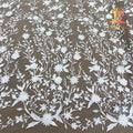 New Style Eco-Friendly 100% Polyester Mesh White Floral Embroidery Bridal Lace Fabric XM-BF0542