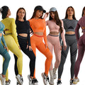 2024 New Women Yoga Set 2pcs Sports Seamless Gym Leggings Yoga Sets Long Sleeve Sport Set Fitness Gym Yoga Wear Suits Tracksuit