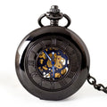 Weflourish MP004 Antique Hollow Zinc Alloy Manual Black Hand Winding Mechanical Retro Roman Pocket Watch