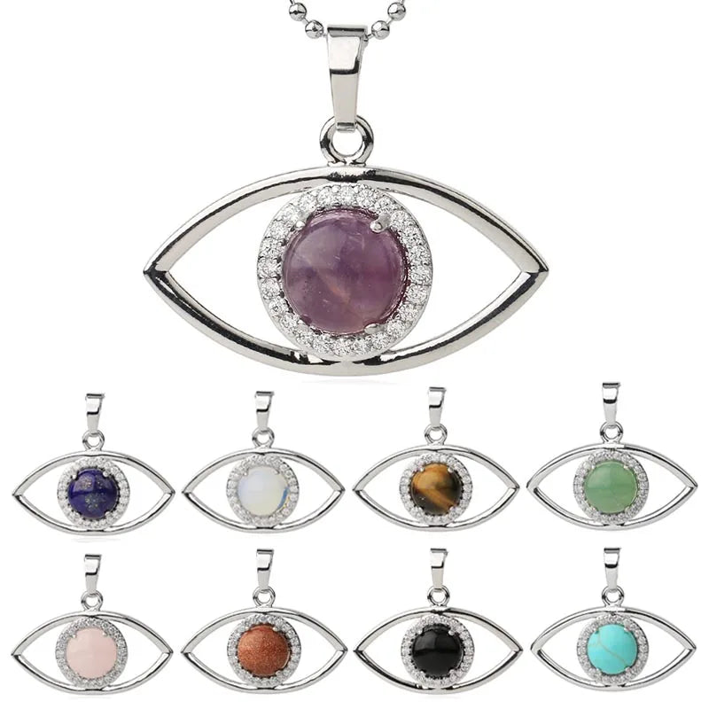 Wholesale Natural Stone Angel Eye Crystal Quartz Diamond Pendant Necklace for Women Fashion Gemstone Jewelry