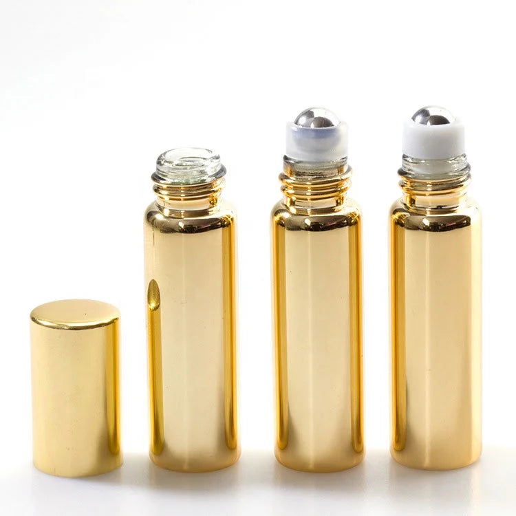 Luxury 10ml Travel Empty Custom Silver Gold Deodorant Package Tube Perfume Roller Bottle Glass Roll on Bottle for Essential Oil