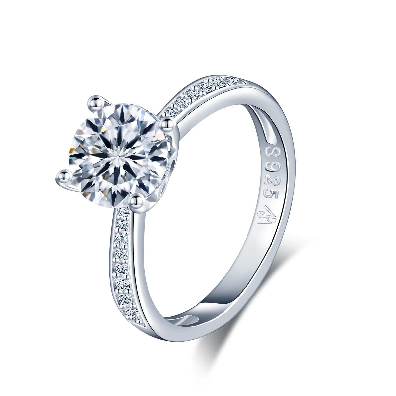 Wholesale Fine Jewelry 1 Carat Moissanite GRA Certified Rhodium Plated Trendy S925 Sterling Silver Korean Style Four-claw Ring