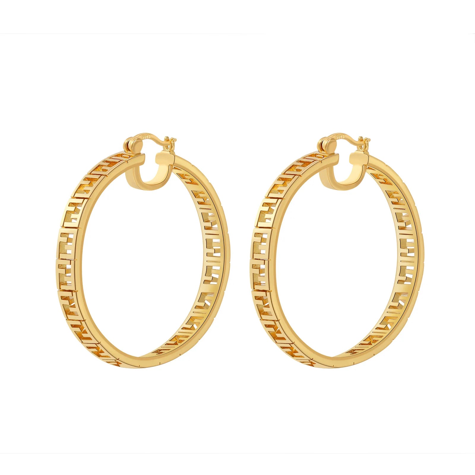 Vintage 18K Gold Plated Brass Hoop Earrings Claw Setting 44MM Size Trendy Style for Women's Party Engagement Fashionable Gift