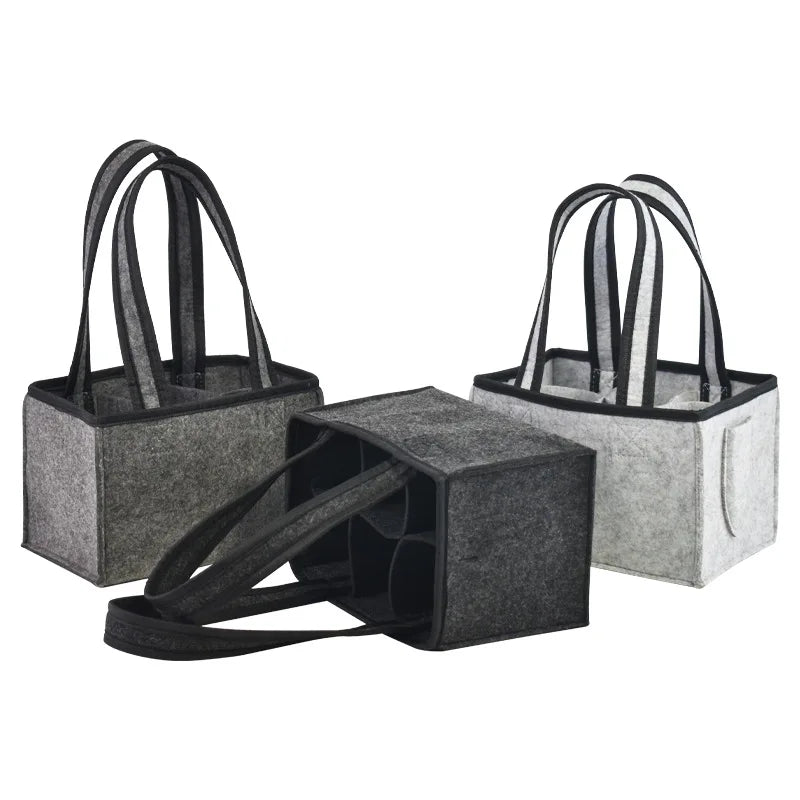 BSCI Custom Felt Wine Bags for Wine Bottles Gift Carry Packaging Wholesale Portable Durable Grey Felt Beer Bottle Tote Bag