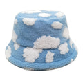 Landfond Accessory Autumn/Winter Thickened Plush Blue Sky White Cloud Pattern Warm Casual Ski Bucket Hat for Fishing & Travel