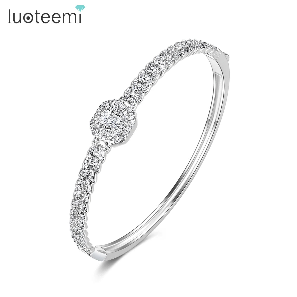 LUOTEEMI Jewelry Fashion Bracelet Woman Cubic Zirconia Bling Lady Statement Luxury Designer Charm Bangle
