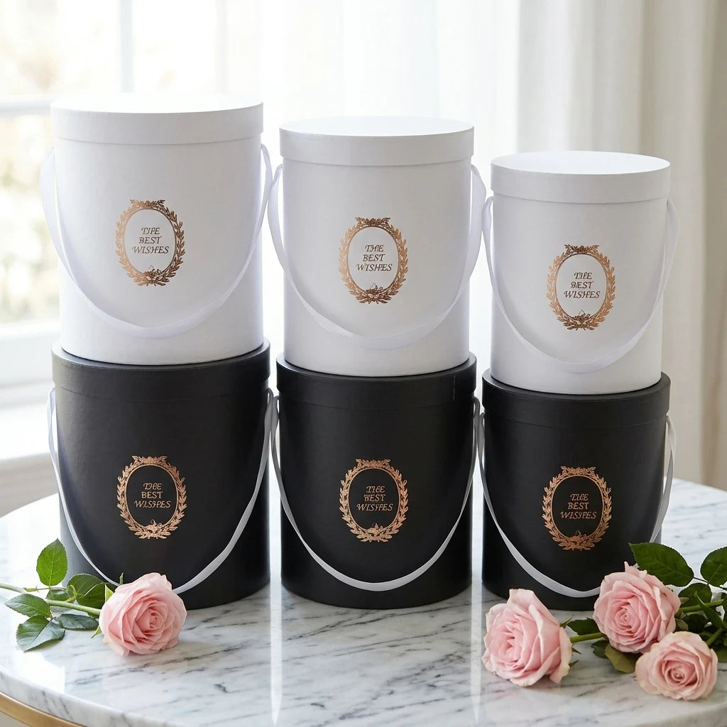 3pcs/sets Portable Cylindrical Round Bucket Flower Box Arrangement Flower Round Box Fresh Flower Bouquet Packaging Box