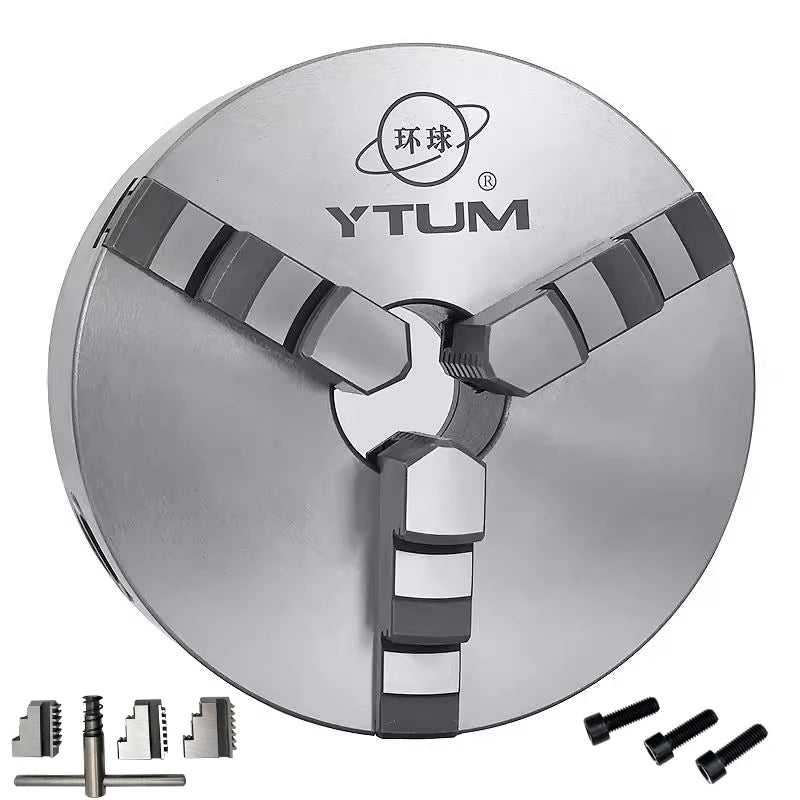 YTUM Brand High Precision Manual 3 Jaw Self-centering Steel Lathe Chuck with 0.05mm Accuracy 80mm/100mm/125mm/160mm/200mm/250mm