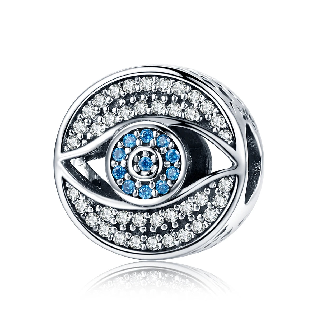 Romantic 925 Sterling Silver Lucky Blue Eye Clear CZ Guarding Charm Beads Fit Women Charm Bracelet DIY Jewelry SCC565
