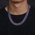 Hip Hop Jewelry 14mm Black Gold Plated Brass Metal AAAAA Purple CZ Diamond Iced Out Cuban Link Chain Necklace for Men