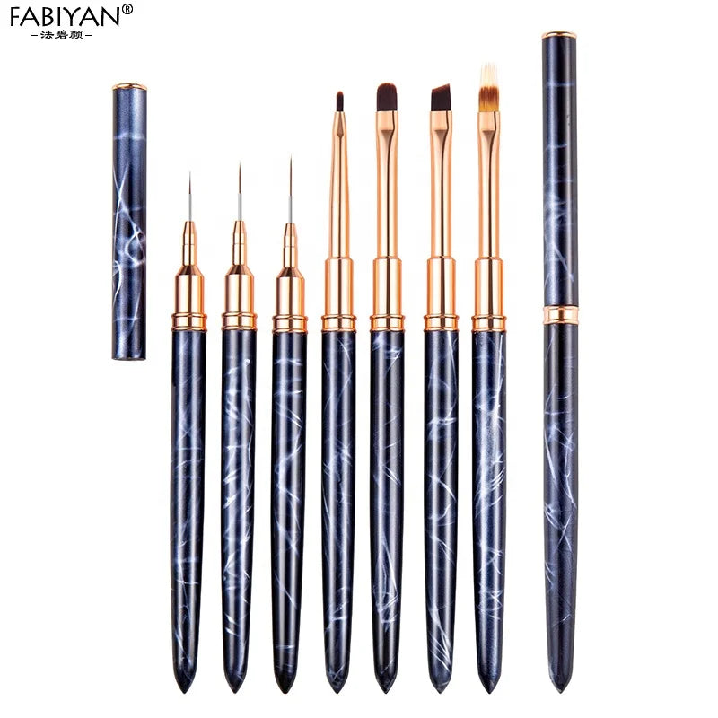 Professional Silver Handle Nail Liner Brush Set Private Label Thin Liner Brushes with Nylon Material
