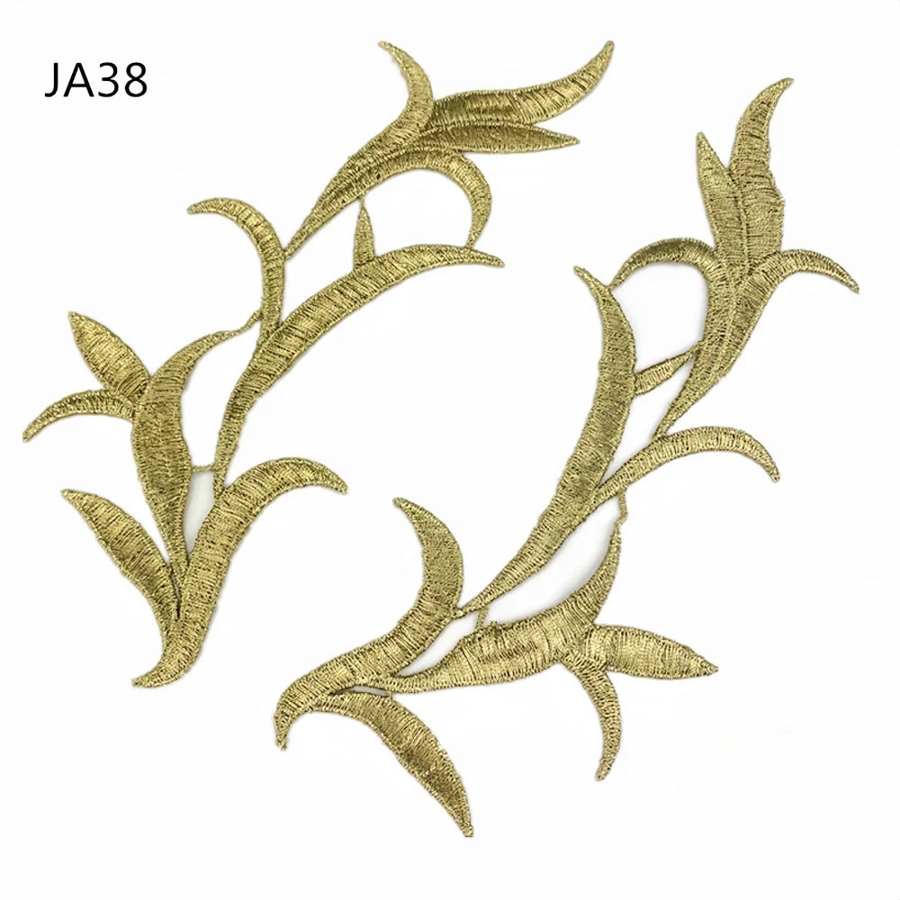 Wholesale Custom Polyester Gold Silver Embroidery Appliques Pair Leaf Clothing and Dress Lace Applique Multicolor Lace Patch