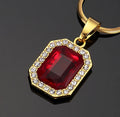 Fatingna Ruby Gold Plated Stainless Steel Pendant Necklace with Hiphop Diamond Cut 60cm Geometric Link Chain July Trends