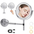 8in Modern Design 10X Magnifying Lighted Make up Mirror Swing Arm Wall Mount Tabletop Vanity Mirror Illuminated Bath Mirror