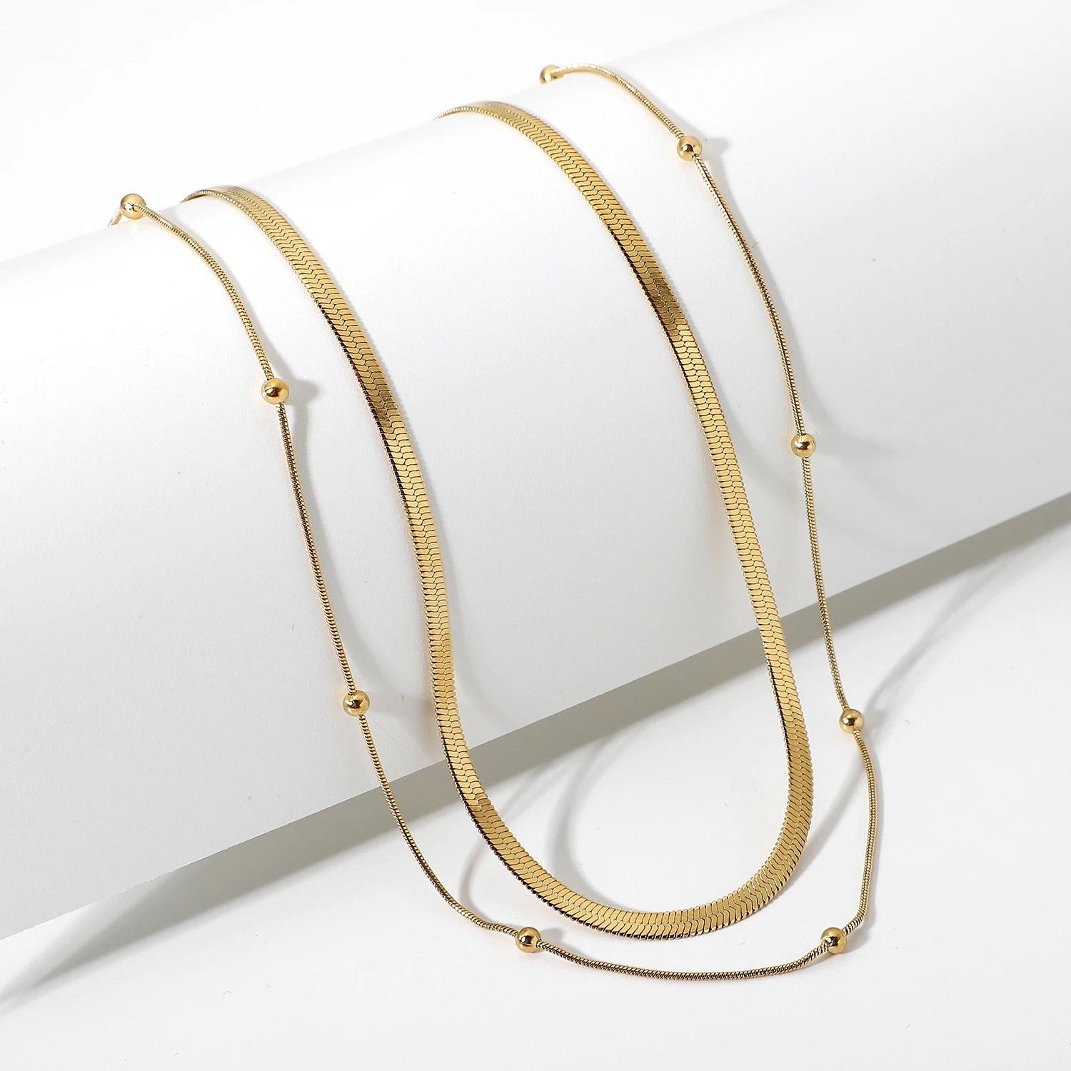 Stacking Stainless Steel Choker Necklace 14K Gold Plated Round Bead Jewelry Snake Chain Necklace for Women