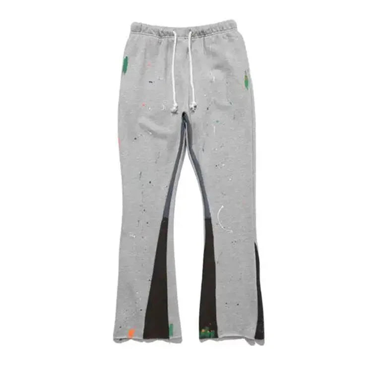 Manufacturer Custom Casual Men's Joggers Contrast Patchwork Graffiti Cotton Elastic Mid Rise Flare Sweatpants