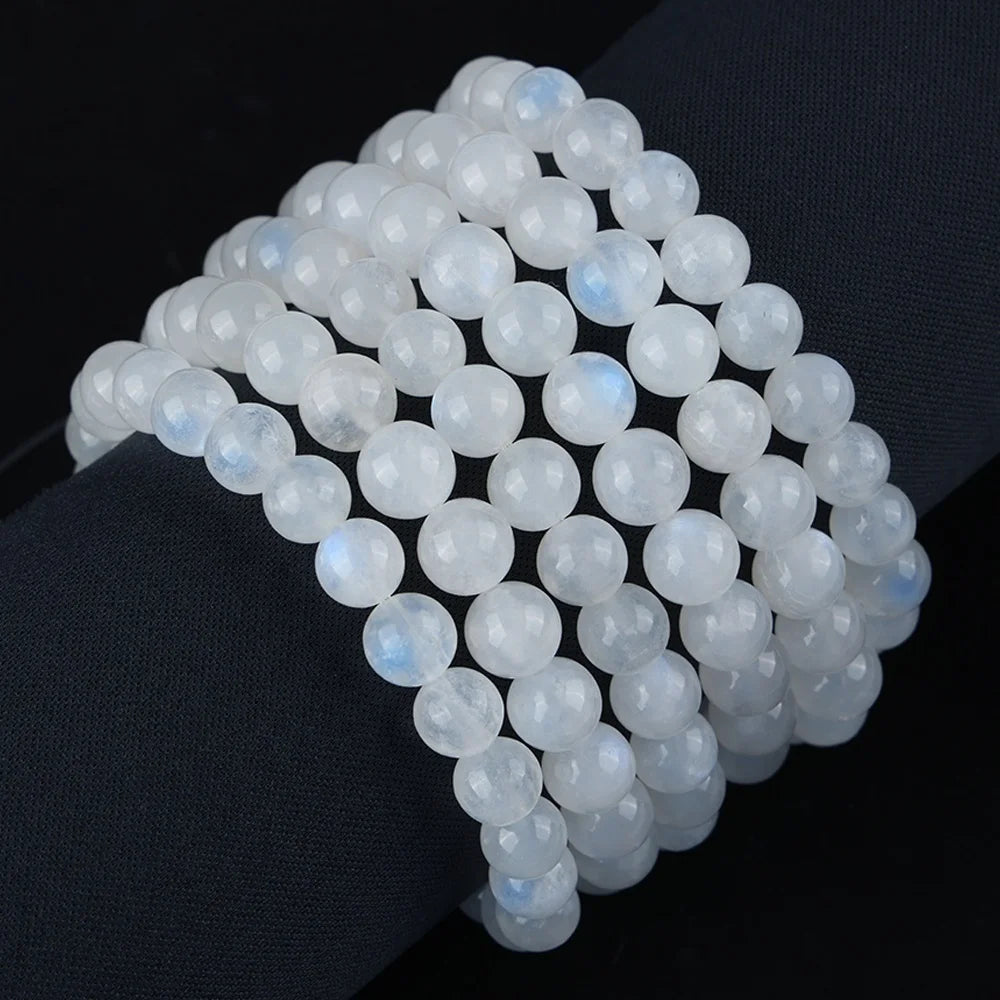 JSES Natural A+ Blue Moonstone 8mm 9mm Bracelet Loose Stone Beads for Jewelry Making DIY Wholesale Gemstones Crystal Jade Beads