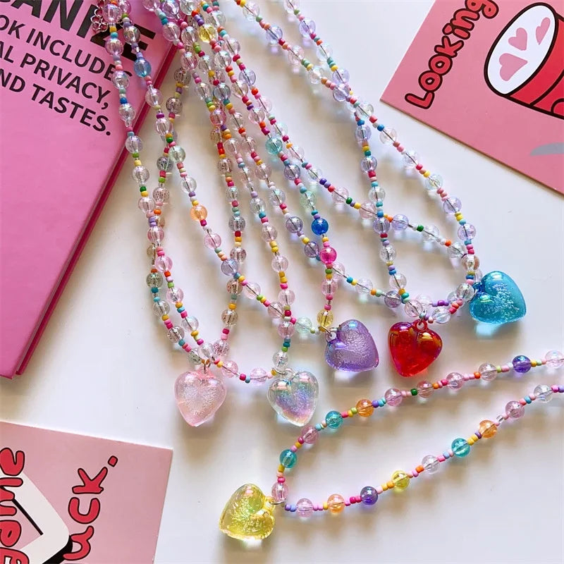 Sweet Heart Necklace Fashion Jewelry Bead Necklace for Girls Neck Ornament