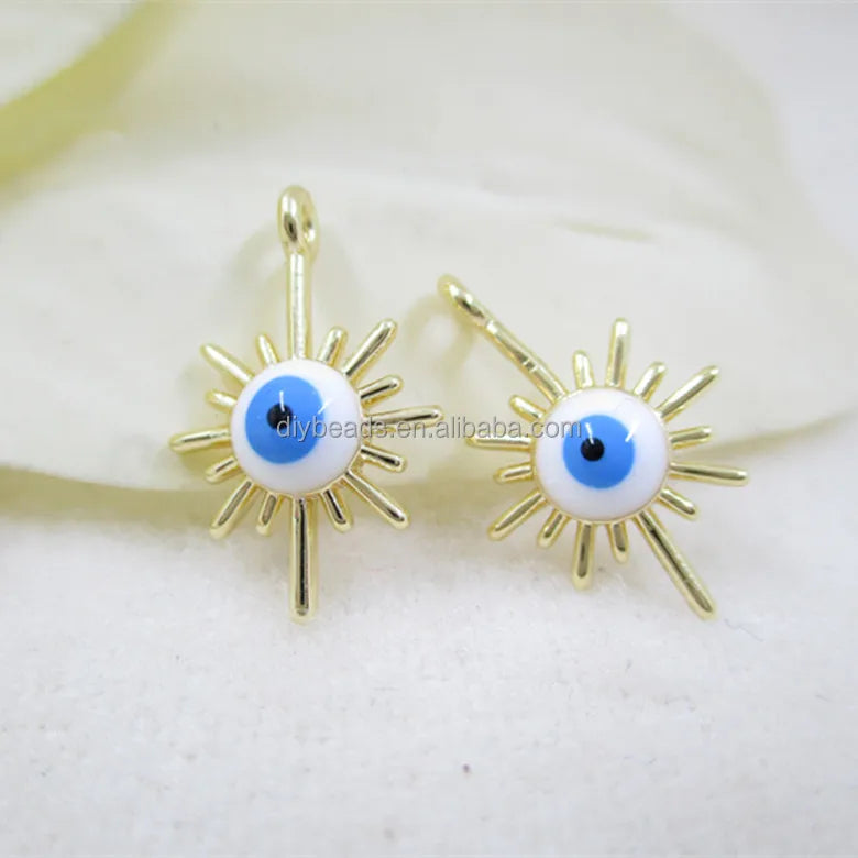 Wholesale DIY Copper Bearded Star Evileye Pendant 14K Gold Plating Brass Findings for Necklace Bracelet Earrings Accessories