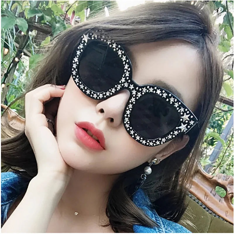 Women's Gradient Lens Square Sunglasses with Diamond Bulk Black PC Frame Economical Plastic Sunglasses
