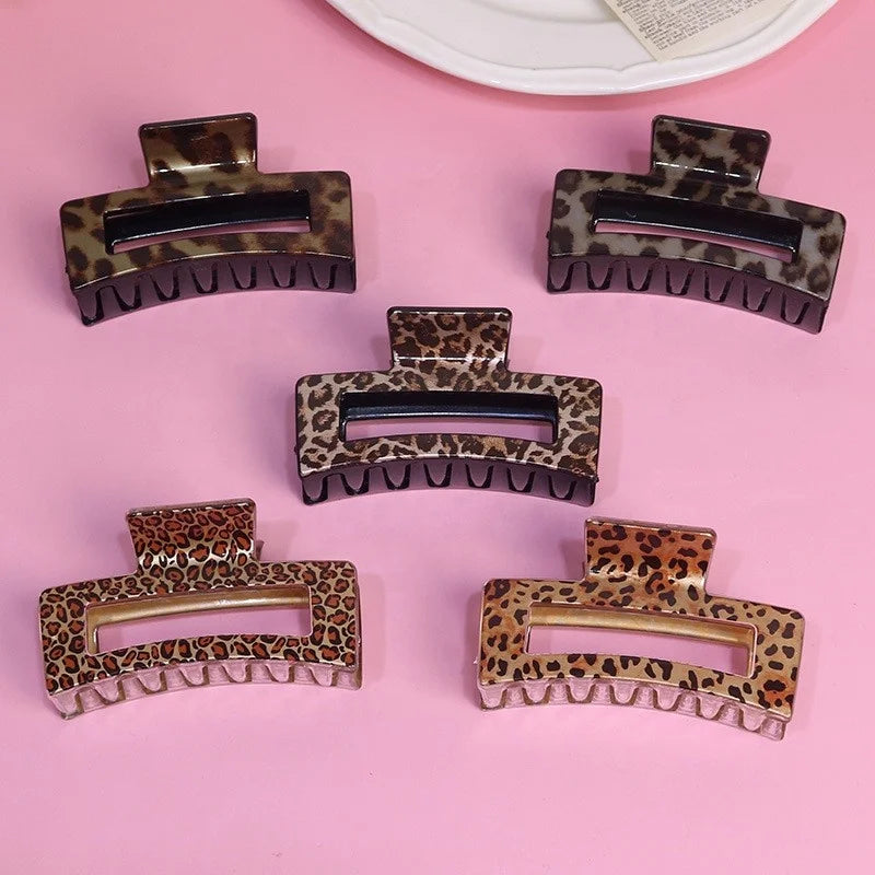 New Leopard Print Grab Clip square Plate Hair Everything with Shark Clip Temperament Retro Hair Accessories Manufacturers