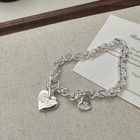 Chunky Jewelry Link Chain OT Clasp Bracelet 925 Sterling Silver Chunky Heart Bracelet