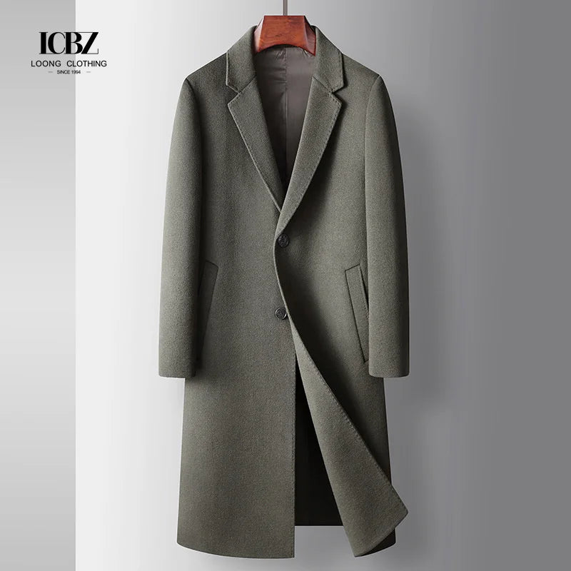 Turn Down Collar Wool Overcoats for Men Polyester Men's Jacket Custom British Style Lapel Long Sleeve Single Breasted Business
