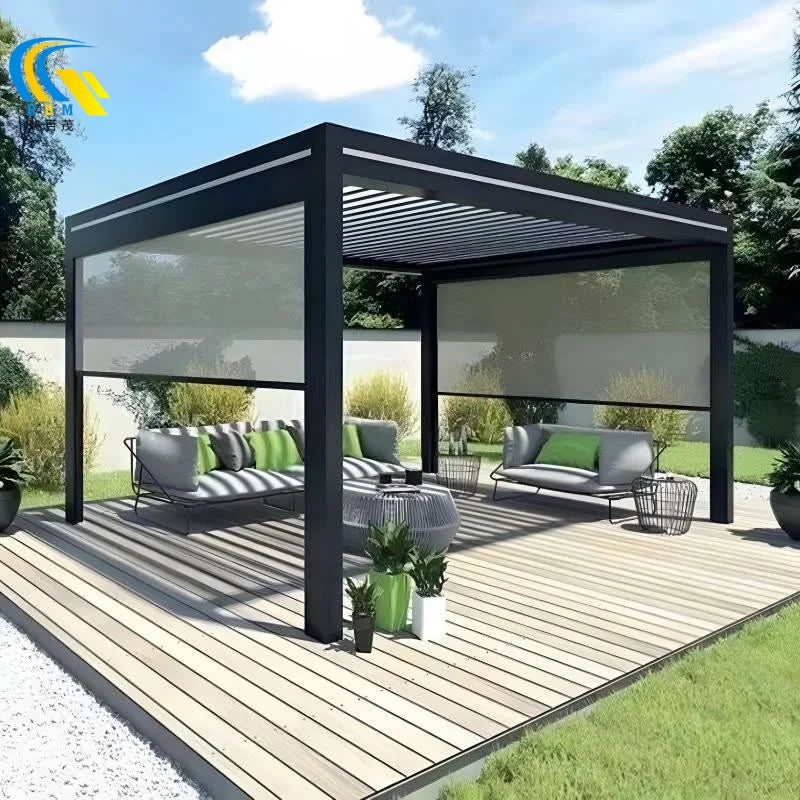 Customized Factory Canopy Motorized Adjustable Louver Sun Gazebo Bioclimatic Louvered Aluminum Bioclimate Pergola