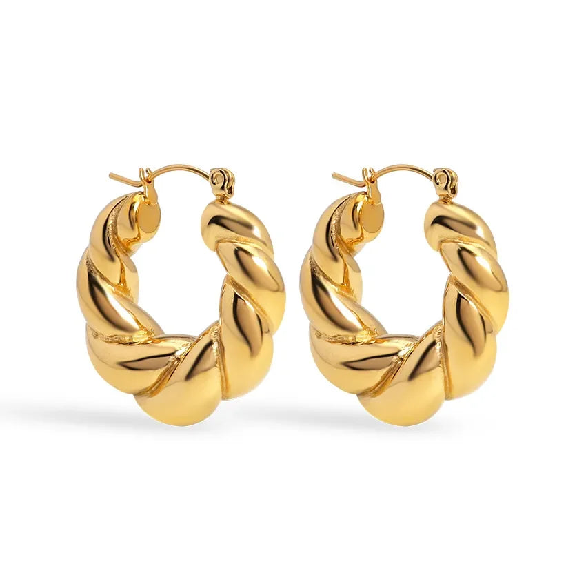 Minos New Fashion Croissant Hoop Earrings Chunky 18K Gold Twisted Hoop Earrings Minimalist Design for Women