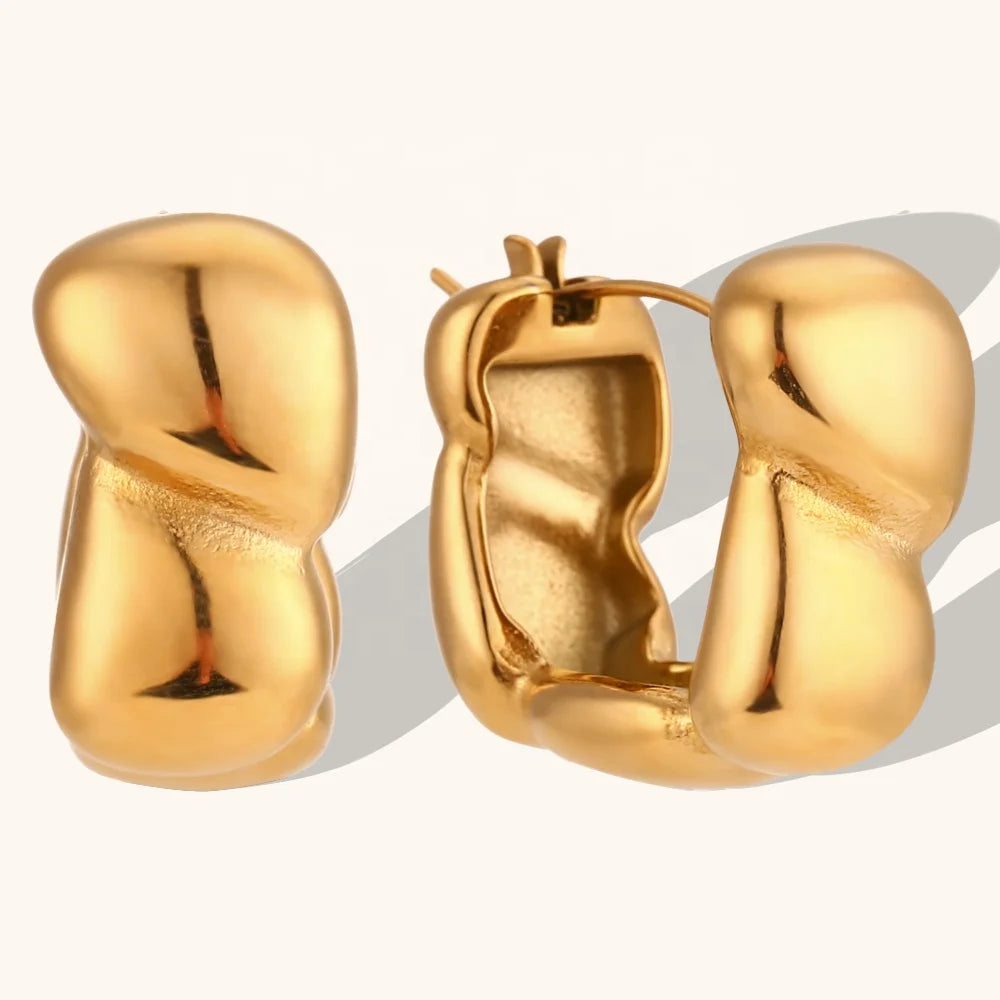 Dingran Chunky Hoop Earrings Stainless Steel 18k Gold Plated Hypoallergenic Luxury Jewelry