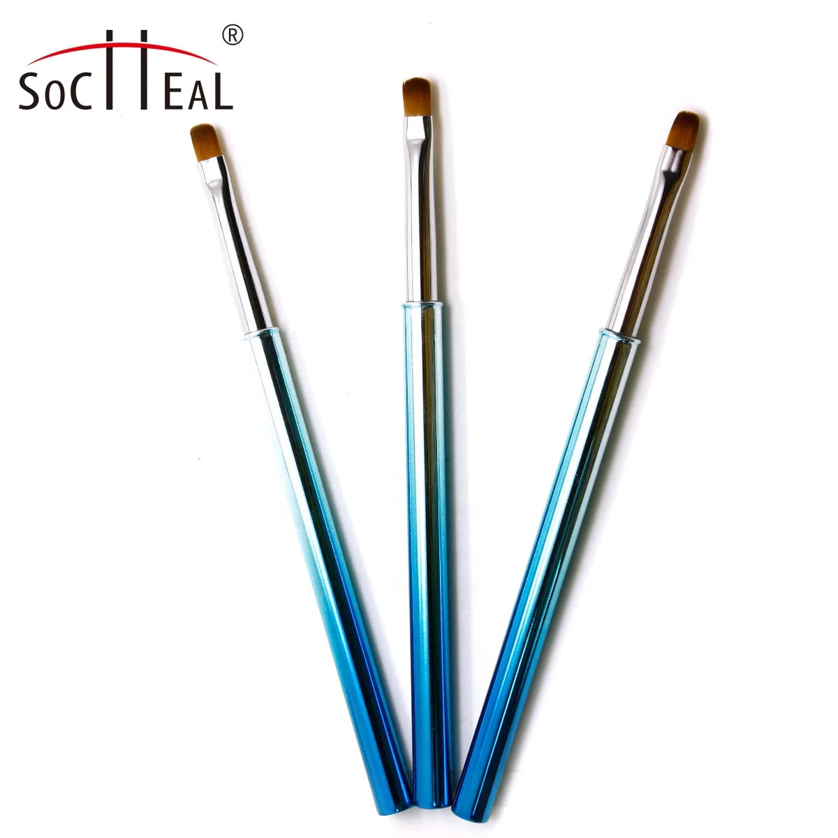 Hot Sale 3pcs Ombre Gel Oval Flat Japan Nail Brush Set Nylon Material with Plastic Handle